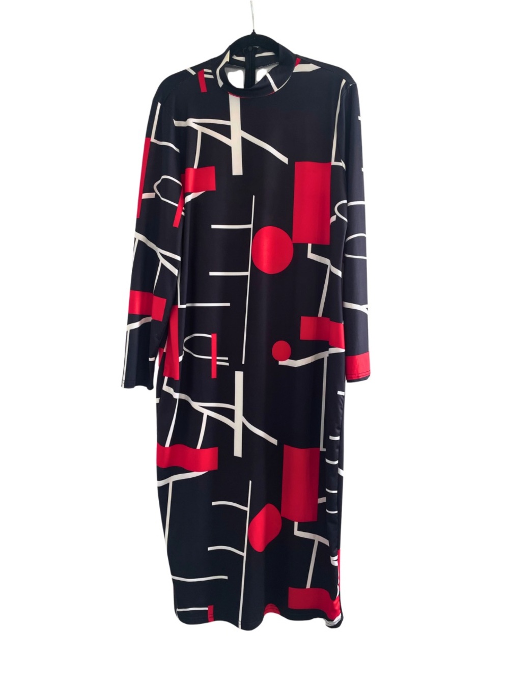 Black & Red Geometric Long Sleeve Womenβs Dress